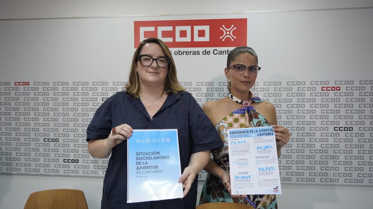 Rosa Mantecón y Andrea Garay durante la presentación | Fuente: Comisiones Obreras de Cantabria
