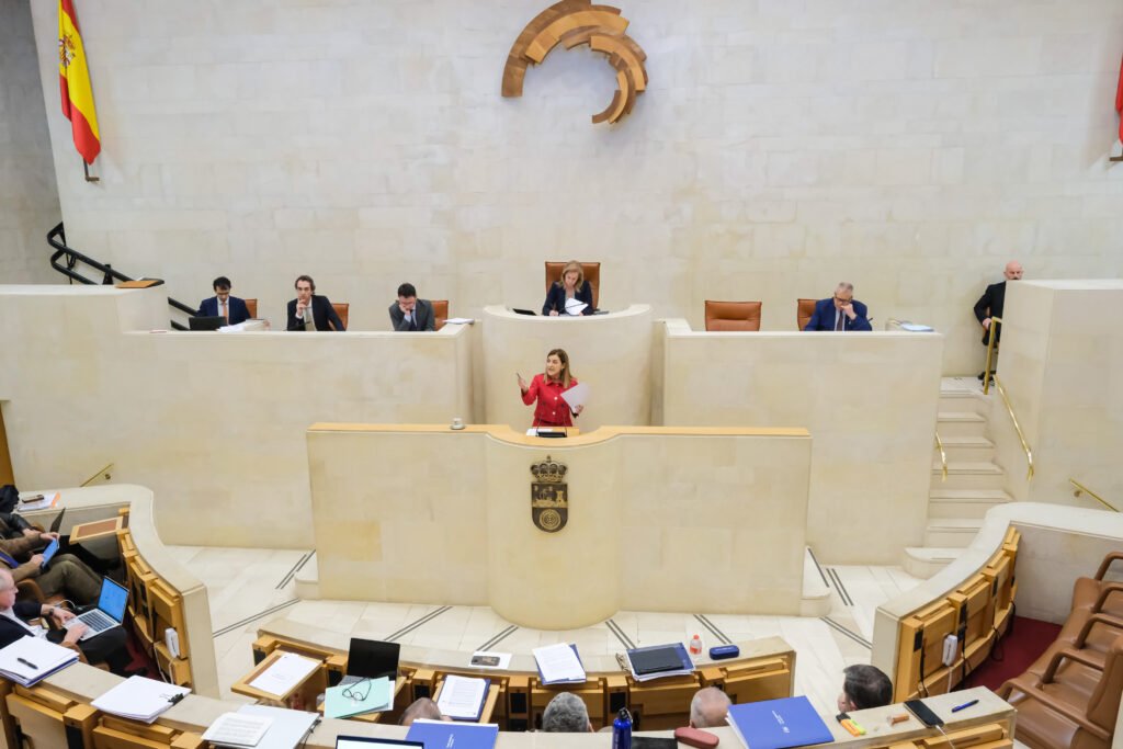 María José Sáenz de Buruaga durante una intervención en el Parlamento de Cantabria
