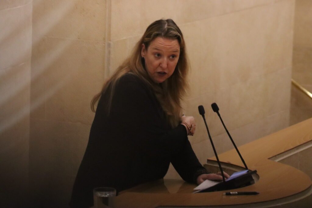 Leticia Díaz en la tribuna del Parlamento de Cantabria