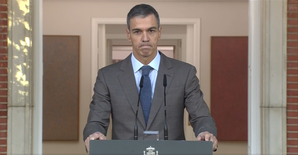 Pedro Sánchez durante la comparecencia | Fuente: Moncloa